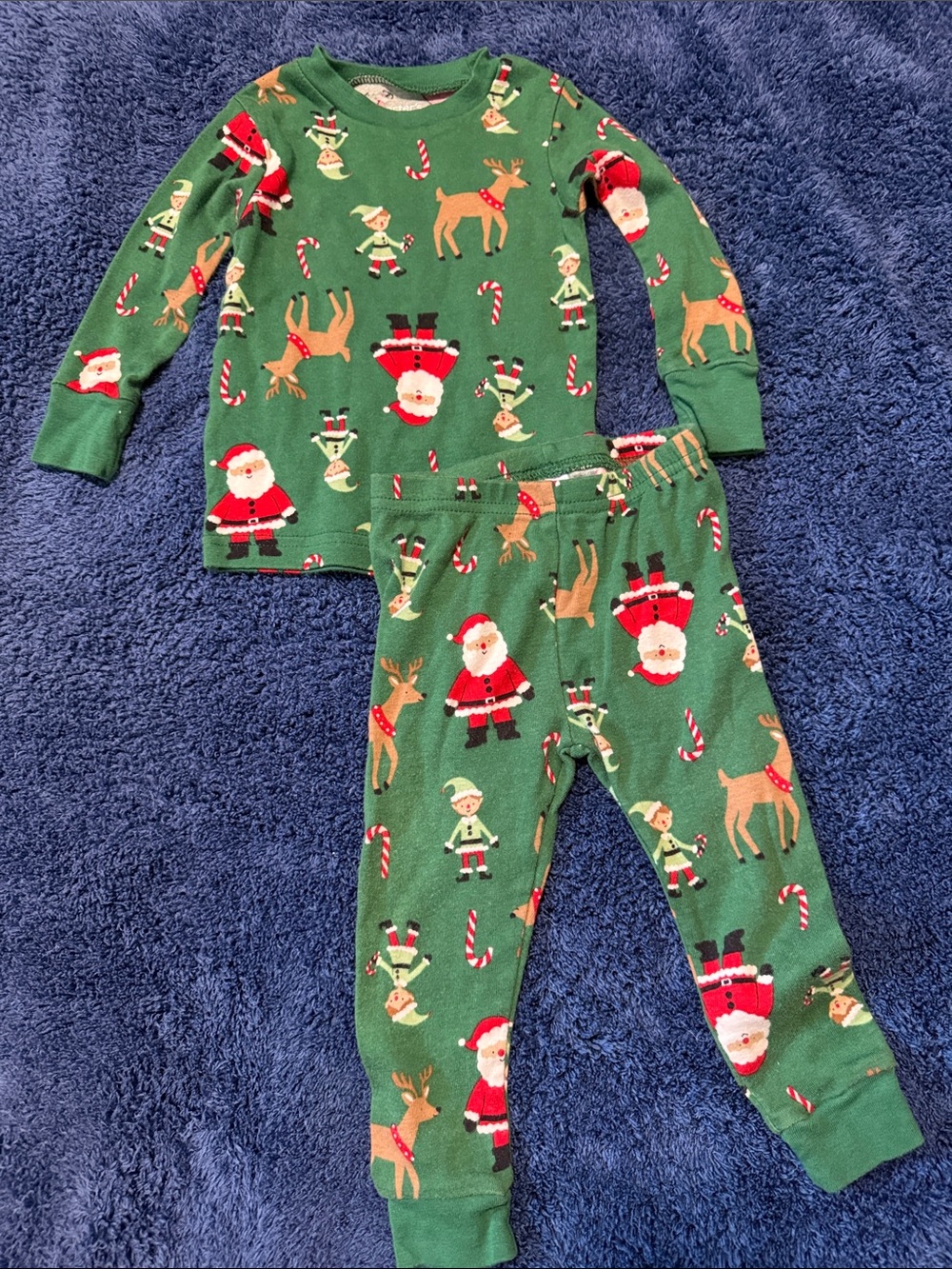 Baby Green Christmas Santa & Reindeer Pajama Set